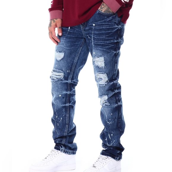 #SWITCH REMARKABLE #Slim Taper Fit Moto & #Stich Denim with Paint Splashes - Picture 1 of 17